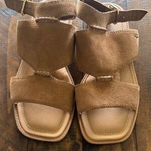 UGG Chestnut Suede Strappy Square-Toe Sandals